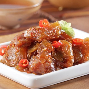 牛蹄筋全自動(dòng)給袋式真空包裝過程